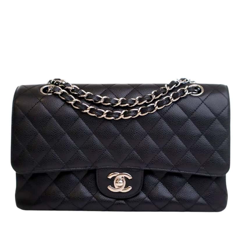 Chanel Medium Classic Caviar Double Flap Black Leather Good condition - Front View