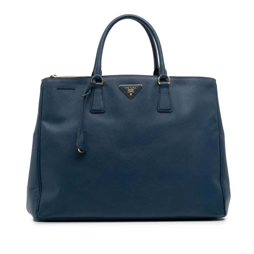 Prada Extra Large Saffiano Lux Galleria Double Zip Tote Blue Leather Good condition - Front View