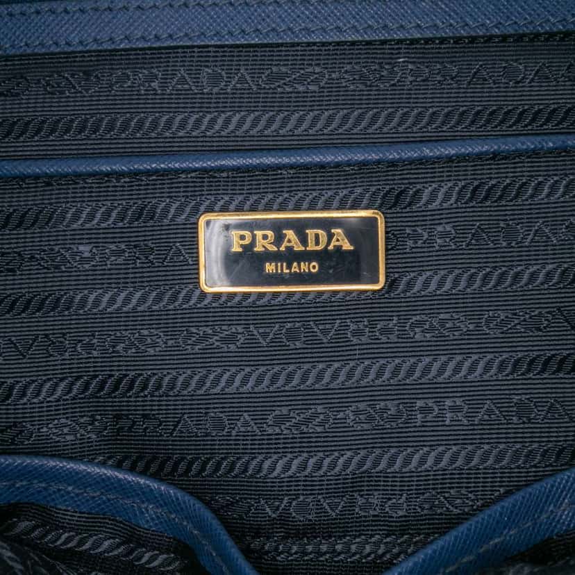 Prada Extra Large Saffiano Lux Galleria Double Zip Tote Blue Leather Good condition - Box View