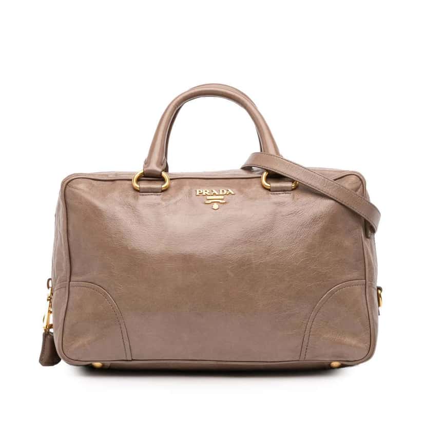 Prada Vitello Shine Bauletto Satchel Brown Leather Good condition - Front View