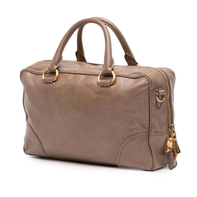 Prada Vitello Shine Bauletto Satchel Brown Leather Good condition - Back View