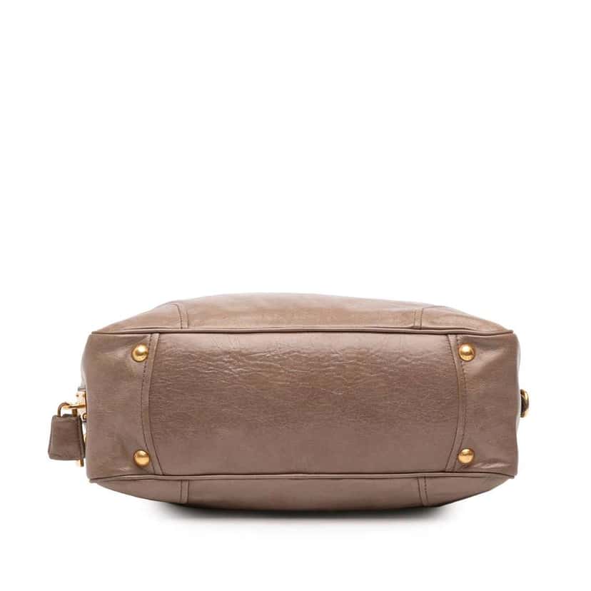 Prada Vitello Shine Bauletto Satchel Brown Leather Good condition - Inside View
