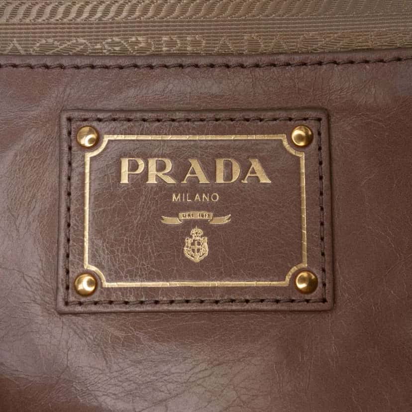 Prada Vitello Shine Bauletto Satchel Brown Leather Good condition - Box View