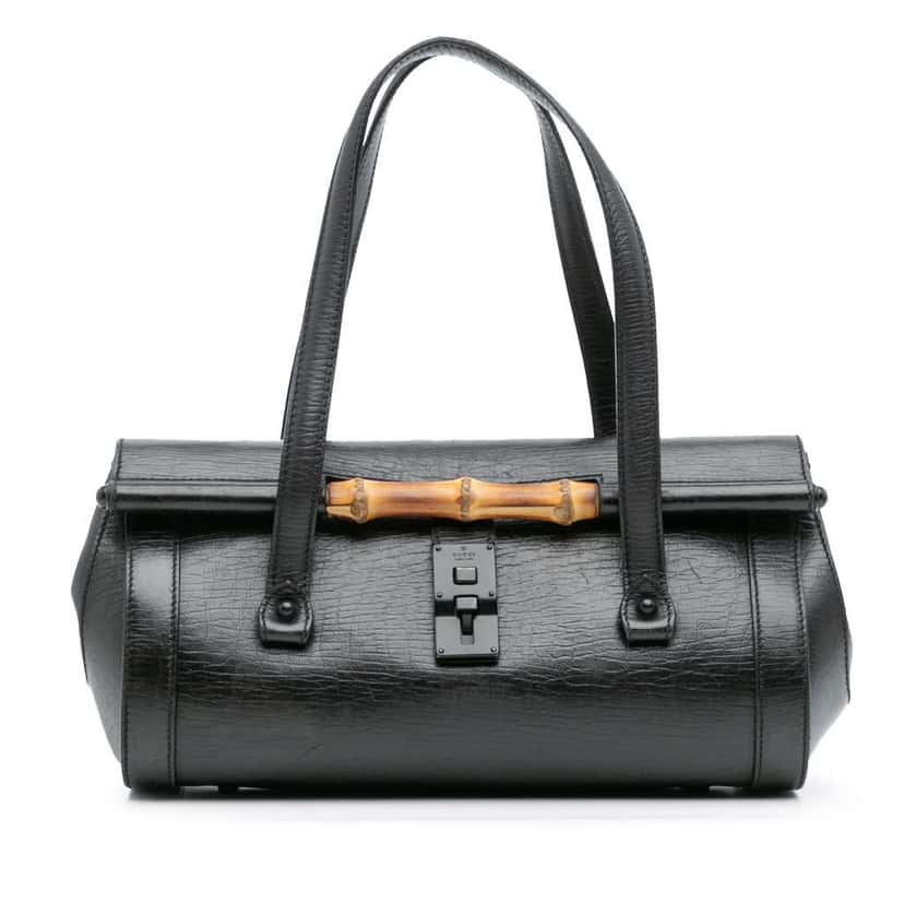 Gucci Leather Bamboo Bullet Shoulder Bag Black Leather Fair condition - Front View