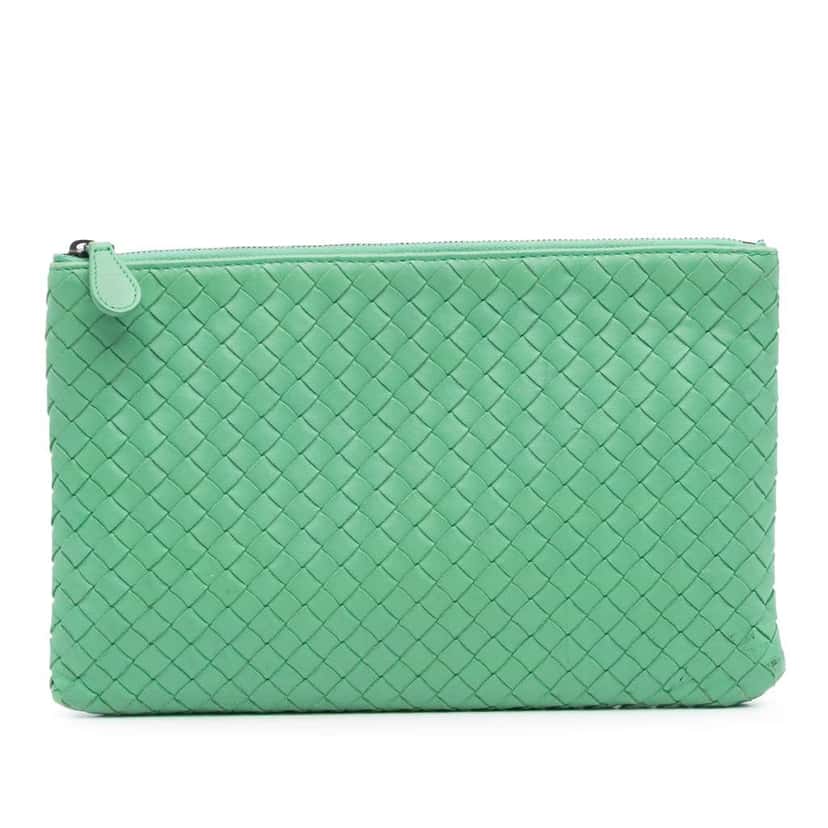 Bottega Veneta Nappa Intrecciato Clutch Green Leather Good condition - Front View