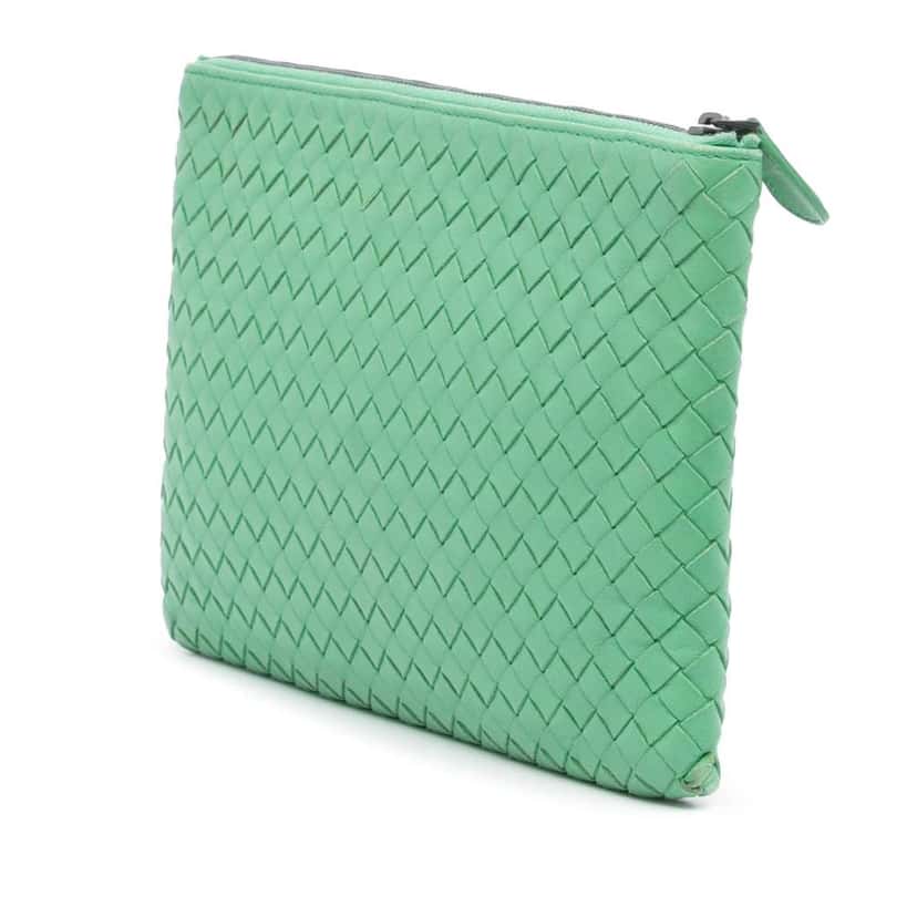 Bottega Veneta Nappa Intrecciato Clutch Green Leather Good condition - Back View