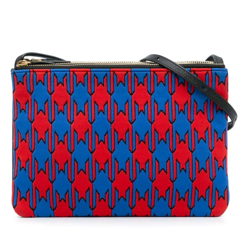 Celine Large Houndstooth Cotton Trio Crossbody Blue Cotton Good condition - Front View
