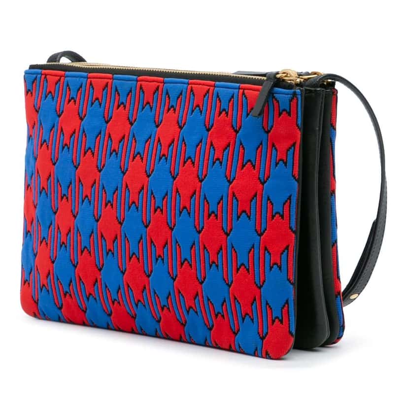 Celine Large Houndstooth Cotton Trio Crossbody Blue Cotton Good condition - Back View