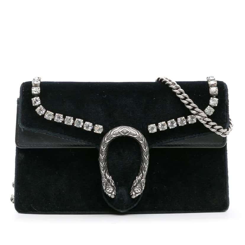 Gucci Mini Crystal Embellished Velvet Dionysus Crossbody Black Velvet Good condition - Front View