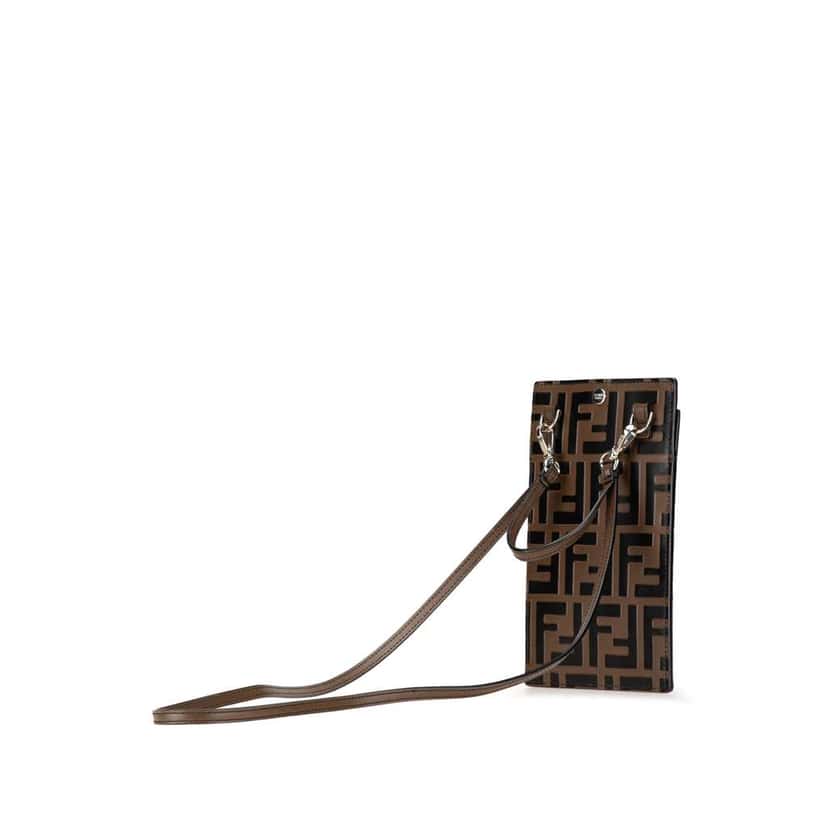 Fendi Zucca Embossed Leather Phone Holder Satchel Brown Leather Good condition - Back View