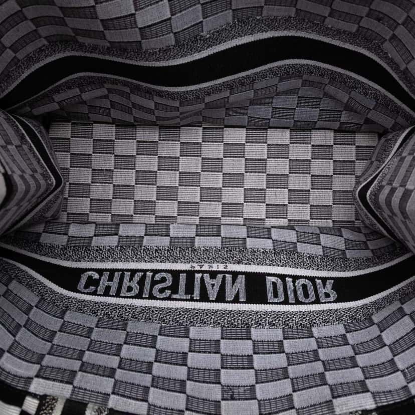 Dior Large Embroidered Canvas Checkered Book Tote White Canvas Good condition - Model View