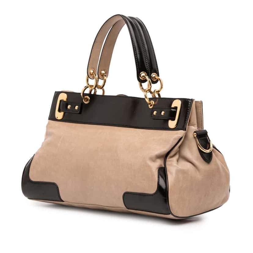 Balenciaga Patent Trimmed Lambskin Lune Satchel Brown Leather Good condition - Back View
