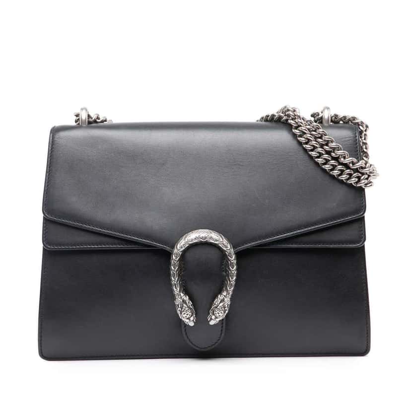 Gucci Medium Leather Dionysus Shoulder Bag Black Leather Good condition - Front View