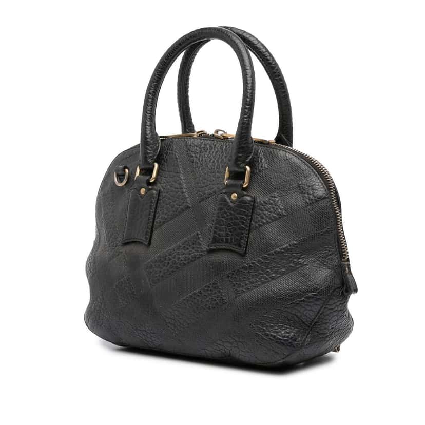 Burberry Small Heritage Grain Check Embossed Orchard Bowling Bag Black Leather Good condition - Back View