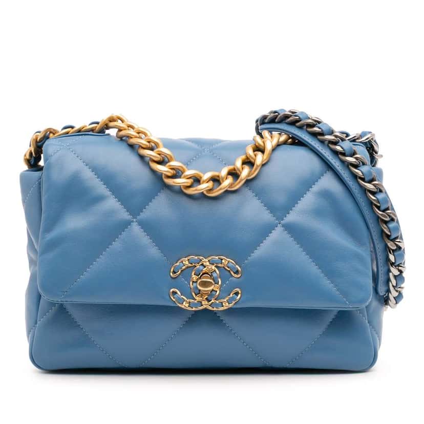 Chanel Medium Lambskin 19 Flap Blue Leather Good condition - Front View