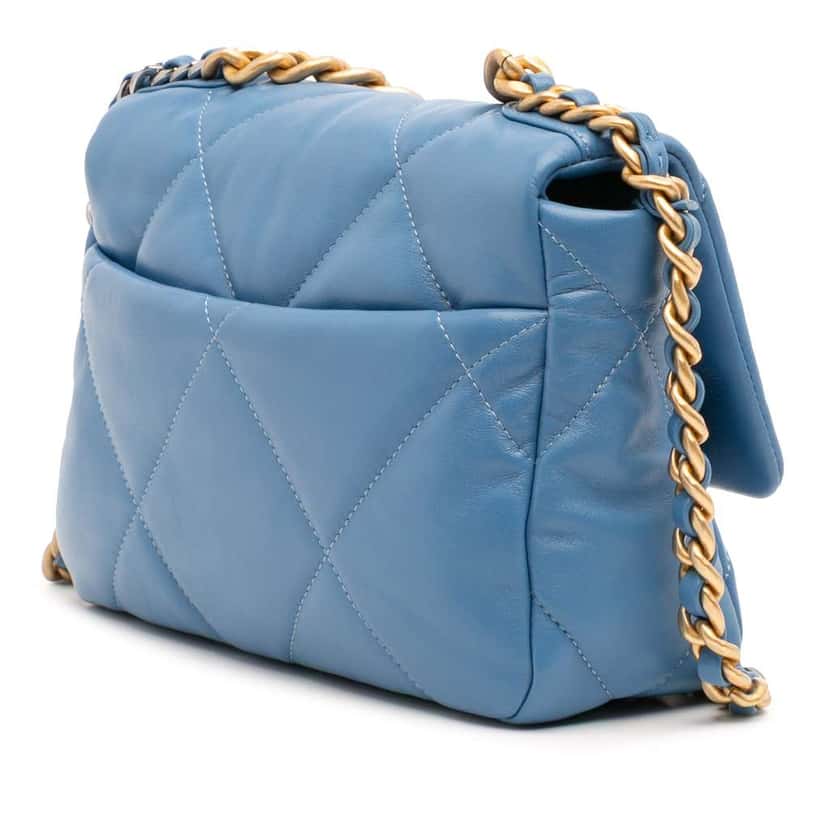 Chanel Medium Lambskin 19 Flap Blue Leather Good condition - Back View
