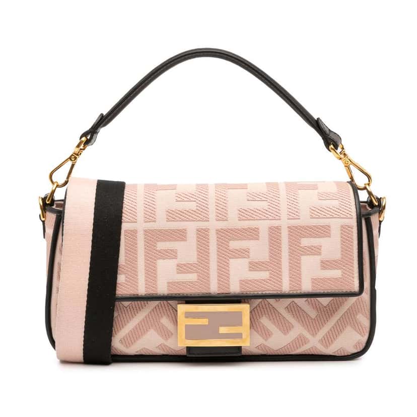 Fendi Zucca Embroidered Canvas Baguette Satchel Pink Canvas Good condition - Front View