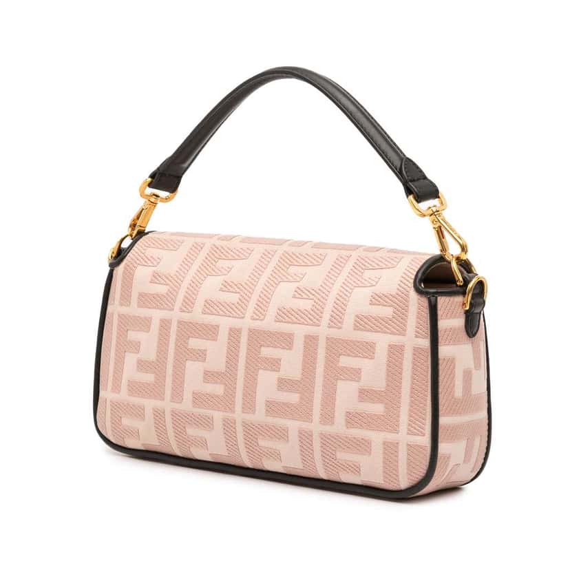 Fendi Zucca Embroidered Canvas Baguette Satchel Pink Canvas Good condition - Back View