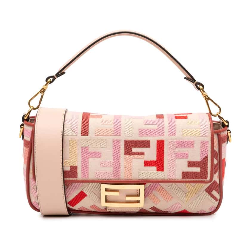 Fendi Zucca Embroidered Canvas Baguette Satchel Pink Canvas Good condition - Front View