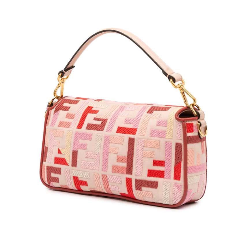 Fendi Zucca Embroidered Canvas Baguette Satchel Pink Canvas Good condition - Back View