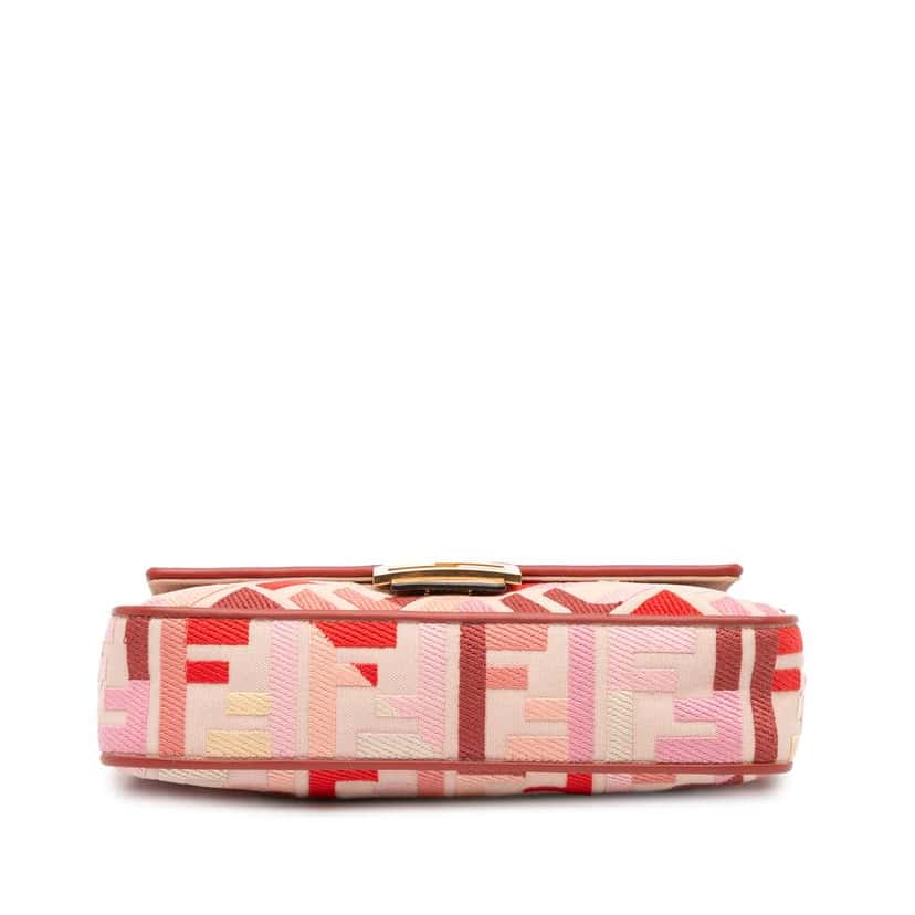Fendi Zucca Embroidered Canvas Baguette Satchel Pink Canvas Good condition - Inside View