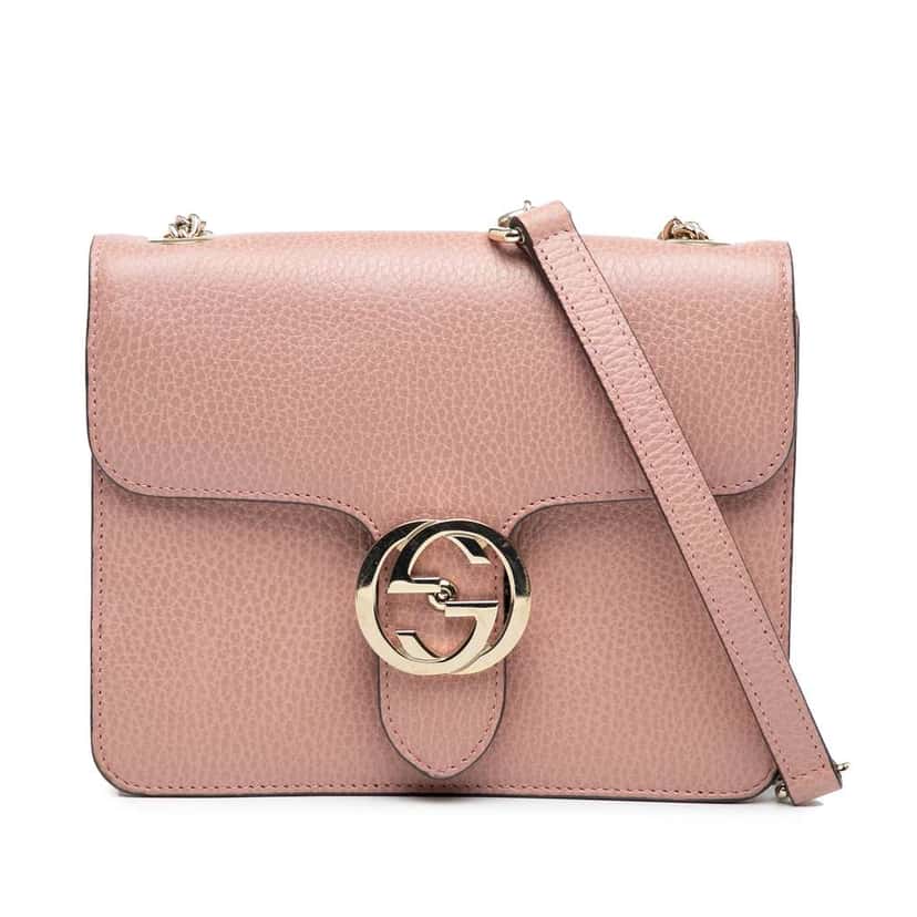 Gucci Small Dollar Calfskin Interlocking G Crossbody Pink Leather Very good condition - Front View