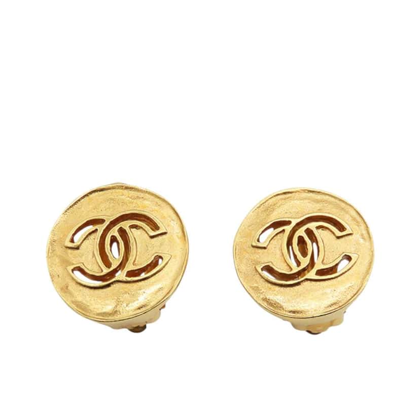 Chanel Gold Plated CC Round Clip-on Earrings Gold Metal Good condition - Front View