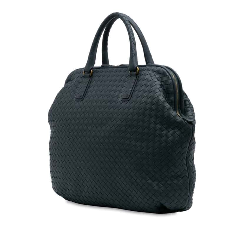 Bottega Veneta Nappa Intrecciato Frame Top Handle Bag Blue Leather Good condition - Back View