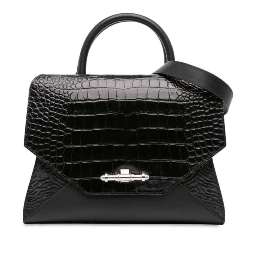 Givenchy Croc Embossed Calfskin Obsedia Satchel Black Leather Good condition - Front View