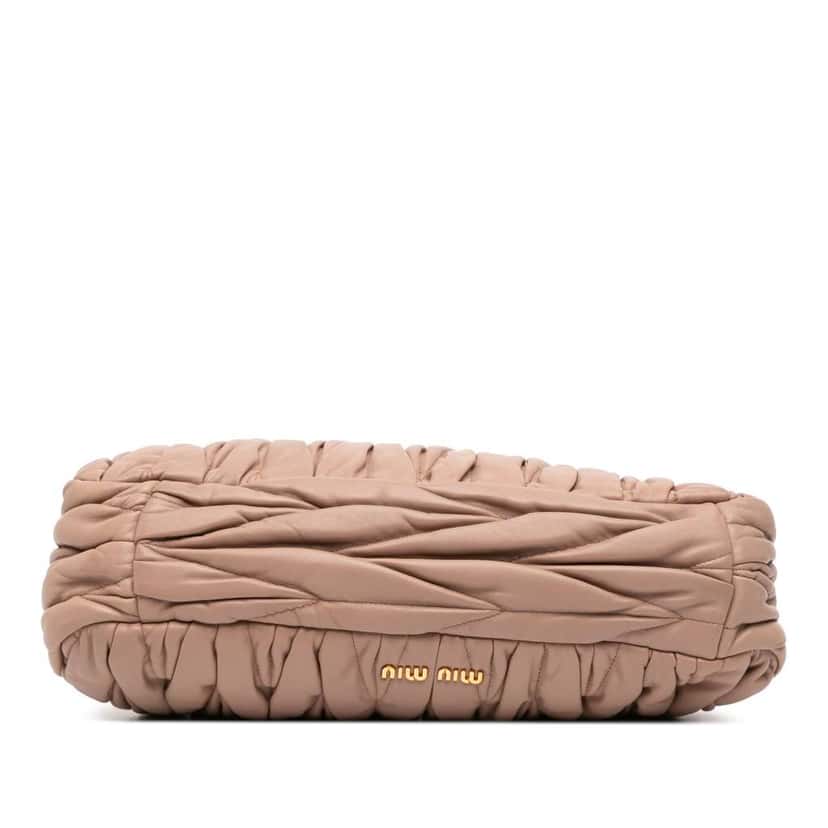 Miu Miu Matelasse Nappa Kiss Lock Clutch on Strap Brown Leather Good condition - Inside View