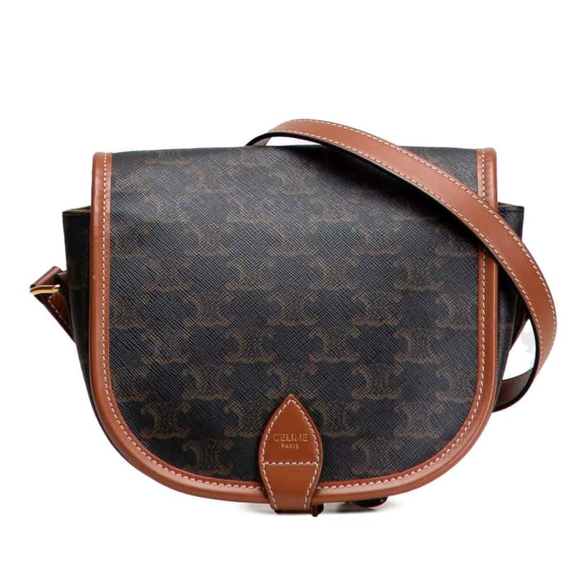 Celine Medium Triomphe Coated Canvas Folco Crossbody Brown Canvas Good condition - Front View