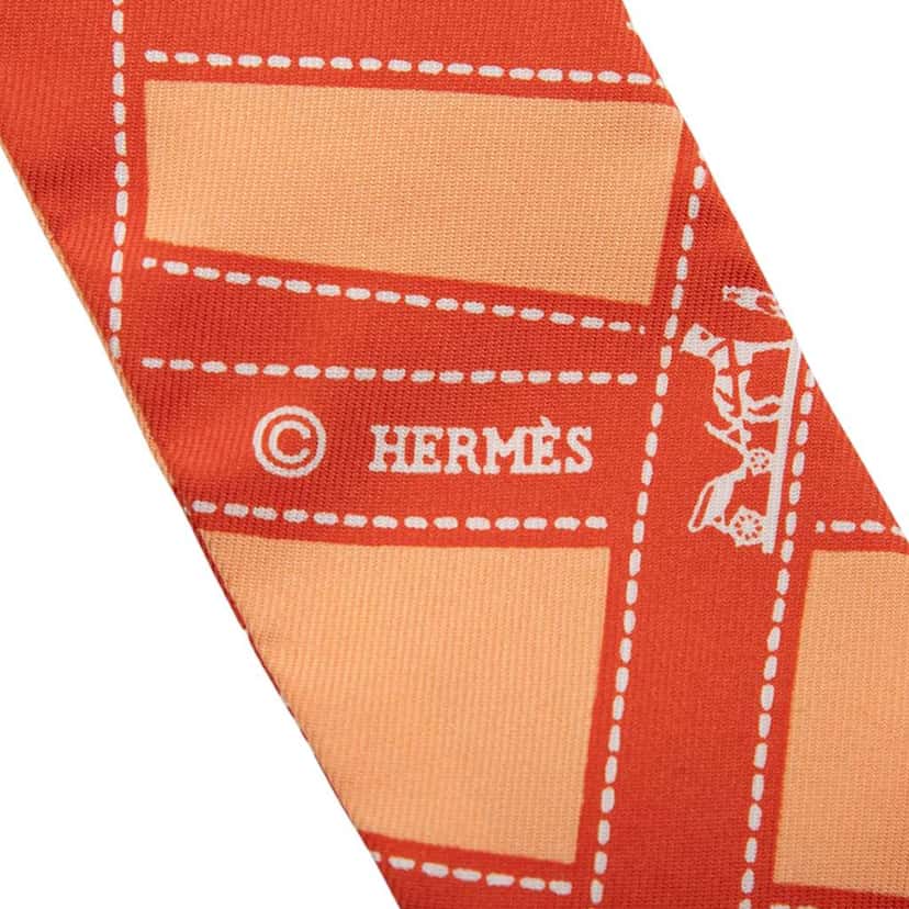 Hermès Bolduc Silk Twilly Scarf Orange Silk Very good condition - Back View