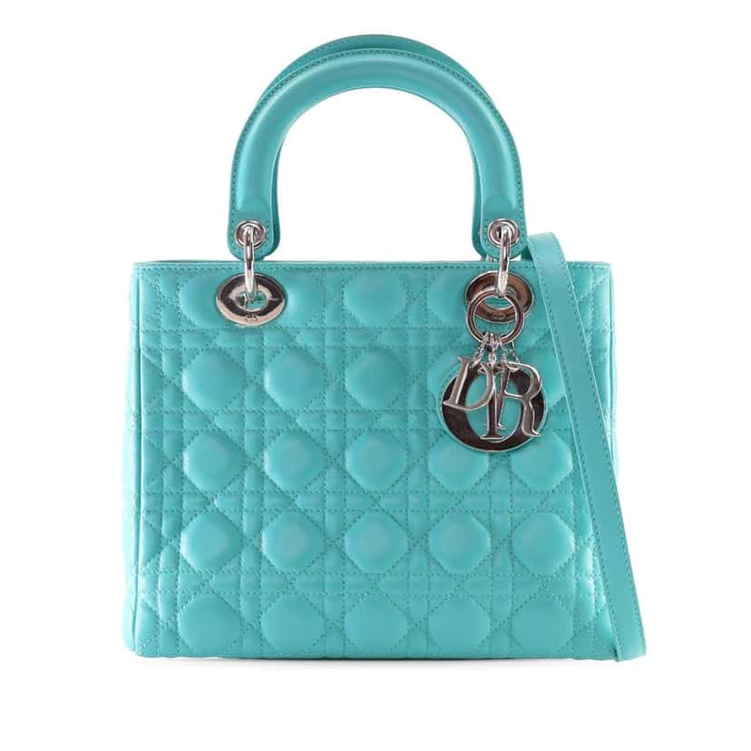 Dior Medium Lambskin Cannage Lady Dior Blue Leather Good condition - Front View