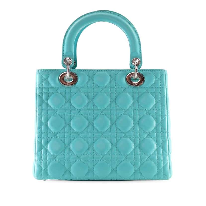 Dior Medium Lambskin Cannage Lady Dior Blue Leather Good condition - Back View