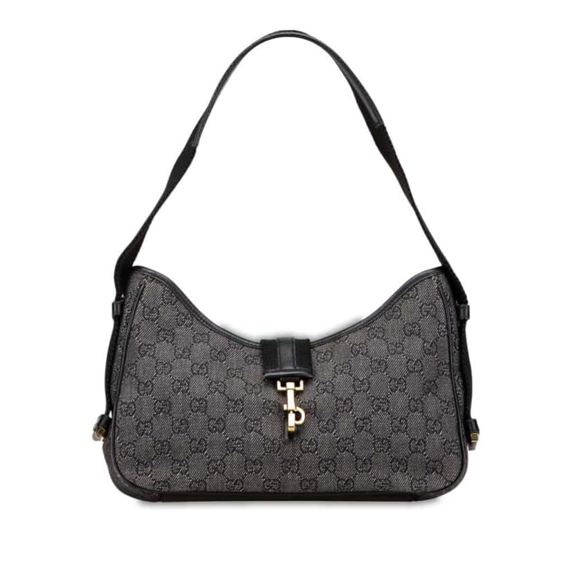 Gucci GG Denim Jackie Shoulder Bag Black Denim Good condition - Front View