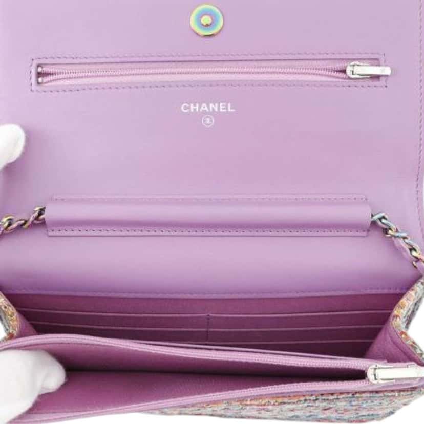 Chanel CC Quilted Tweed Rainbow Hardware Wallet on Chain MultiColor Tweed Good condition - Model View