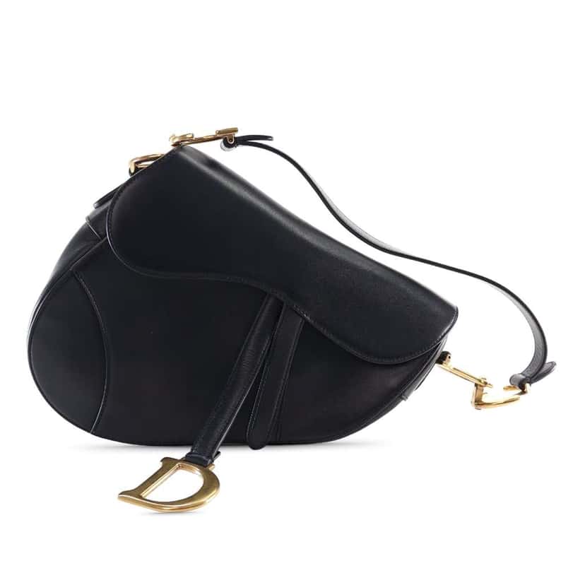 Dior Smooth Calfskin Saddle Bag Black Leather Good condition - Front View