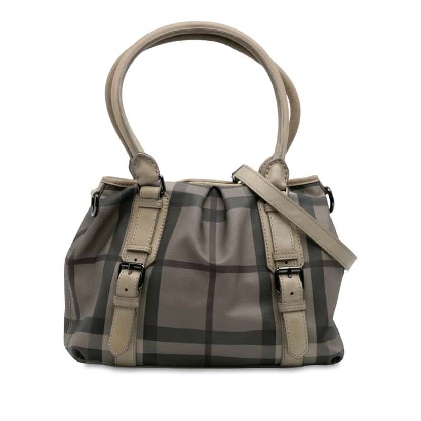 Burberry Smoke Check Coated Canvas Northfield Satchel Brown Canvas Good condition - Front View