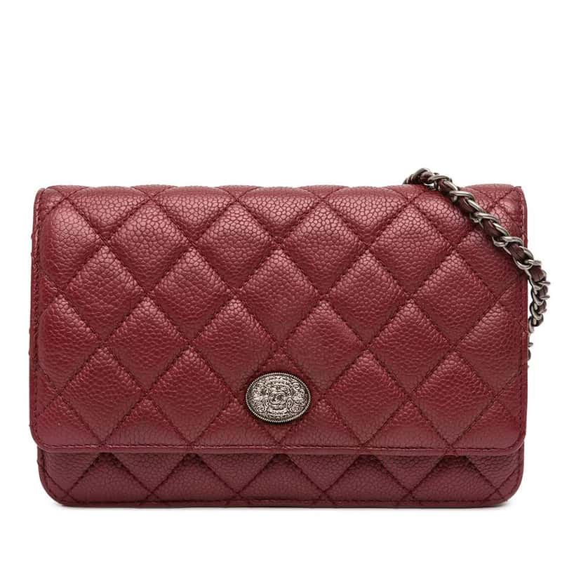 Chanel CC Quilted Caviar Wallet on Chain Red Leather Good condition - Front View