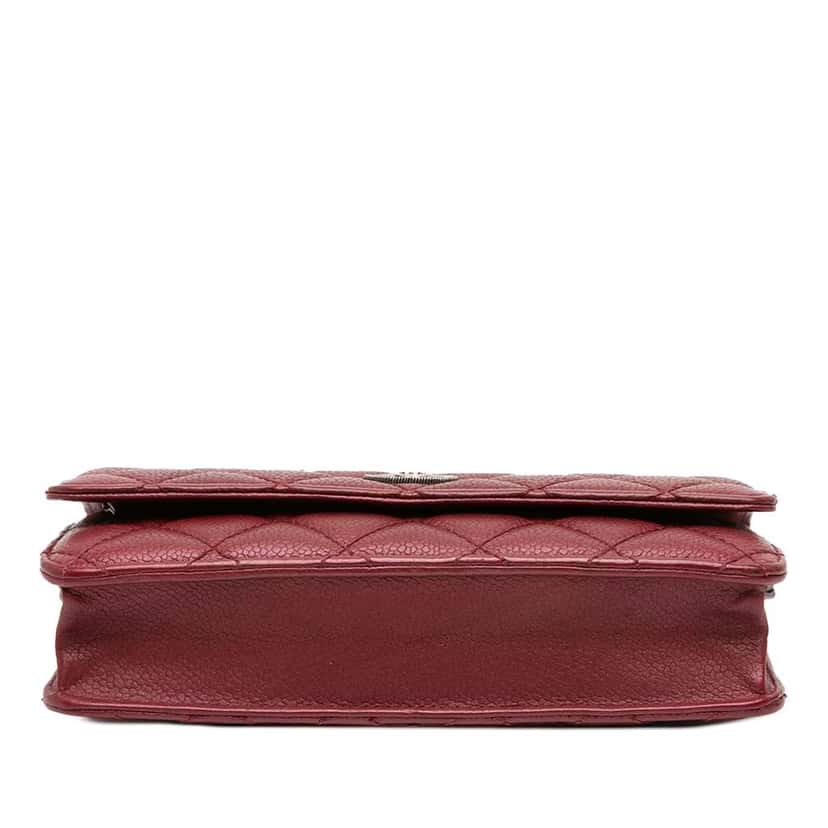 Chanel CC Quilted Caviar Wallet on Chain Red Leather Good condition - Inside View