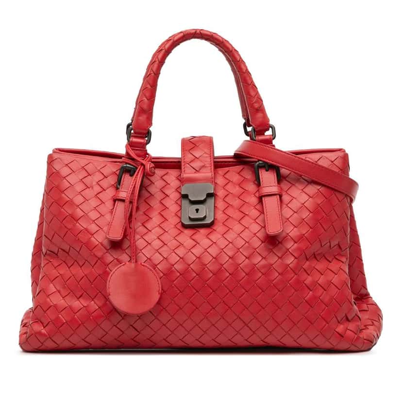 Bottega Veneta Small Nappa Intrecciato Roma Satchel Red Leather Good condition - Front View