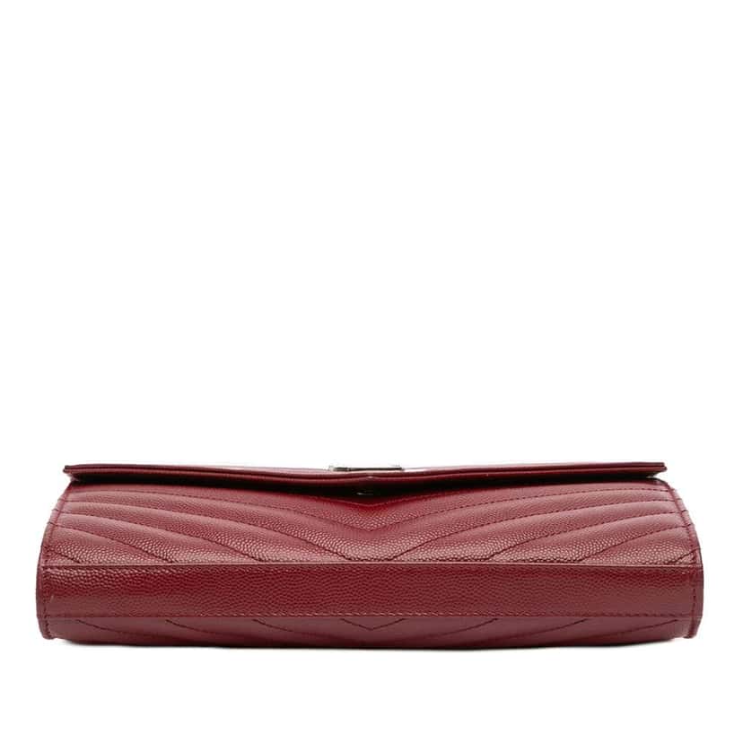 Saint Laurent Grain De Poudre Chevron Monogram Envelope Chain Wallet Red Leather Good condition - Inside View