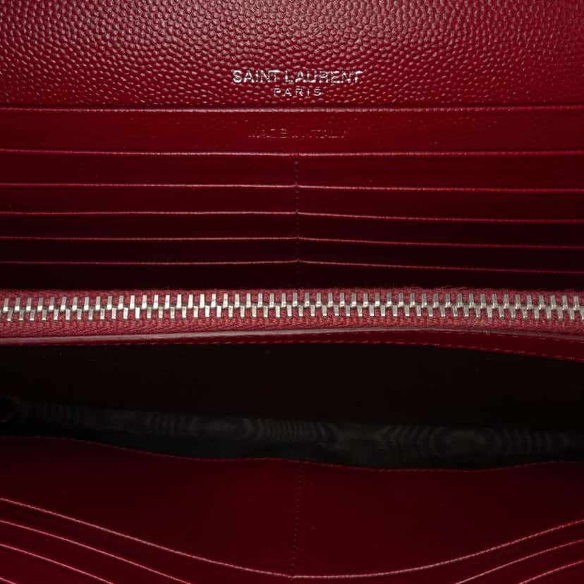 Saint Laurent Grain De Poudre Chevron Monogram Envelope Chain Wallet Red Leather Good condition - Model View