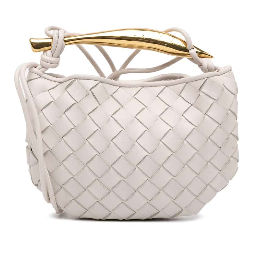Bottega Veneta Baby Lambskin Intrecciato Sardine White Leather Good condition - Front View