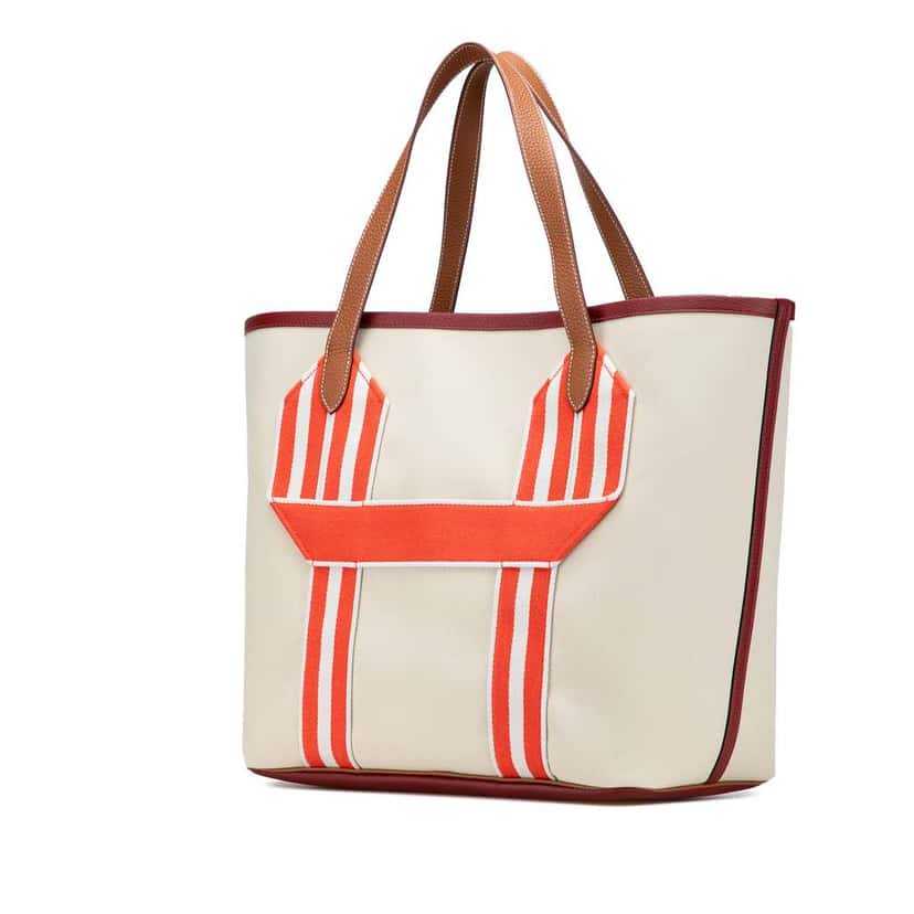 Hermès Toile and Clemence Pursangle Tote Brown Canvas Good condition - Back View