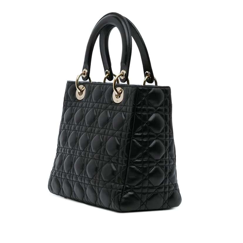 Dior Medium Lambskin Cannage Pearl Lady Dior Black Leather Good condition - Back View