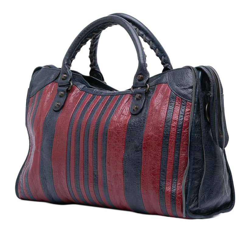 Balenciaga Lambskin Motocross Classic Striped City Satchel Red Leather Good condition - Back View
