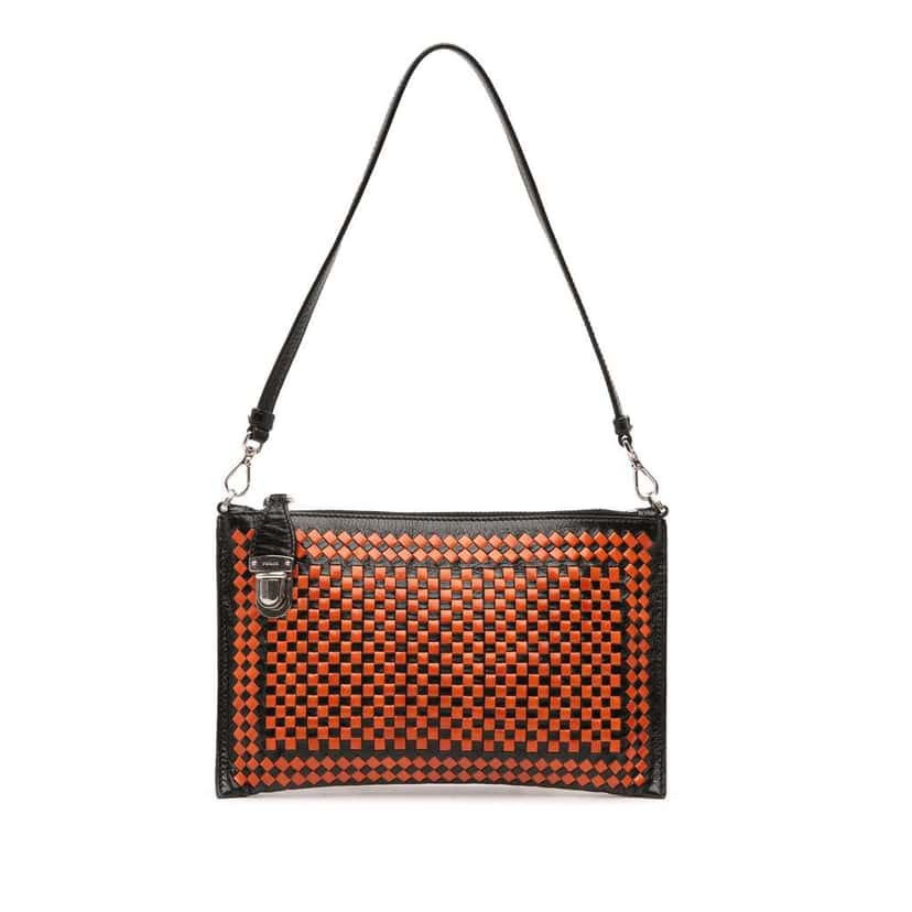 Prada Woven Goatskin Madras Shoulder Bag Orange Leather Good condition - Front View