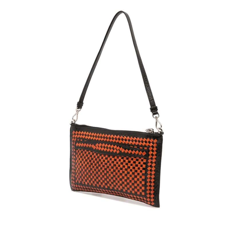 Prada Woven Goatskin Madras Shoulder Bag Orange Leather Good condition - Back View