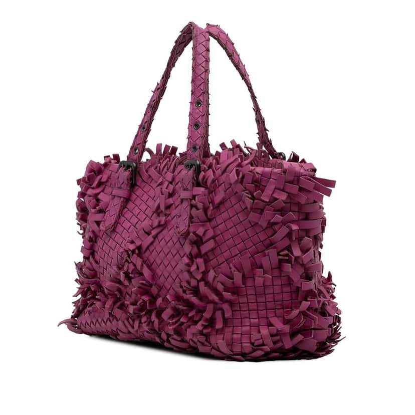 Bottega Veneta Nappa Intrecciato Patchwork Lido Fringe Tote Purple Leather Good condition - Back View